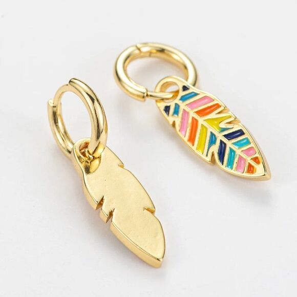 Bohemian Painted Feather Dangle Earrings - Picture 2 of 5